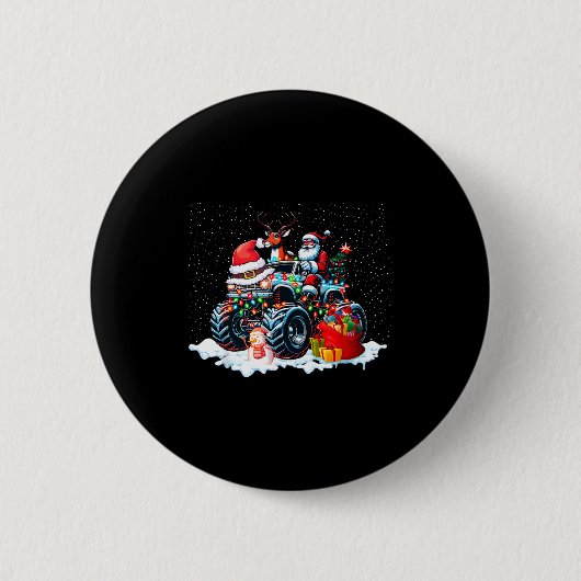 Funny Santa Clause Riding Monster Red Truck Xmas T Ronde Button 5,7 Cm (Voorkant)