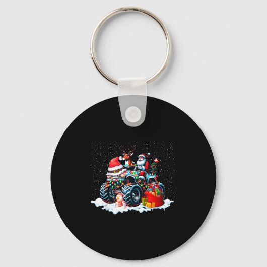 Funny Santa Clause Riding Monster Red Truck Xmas T Sleutelhanger (Voorkant)