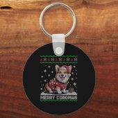 Funny Santa Corgi Dog Merry Corgmas Ugly Sweater C Sleutelhanger (Voorkant)