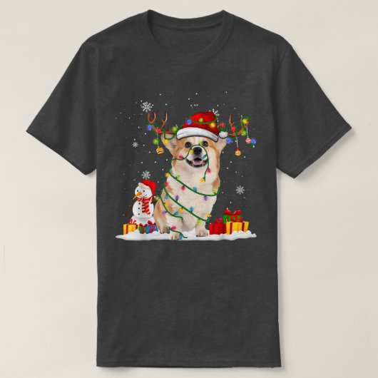 Funny Santa Corgi Reindeer Fairy Light Merry Chris T-shirt (Design voorkant)