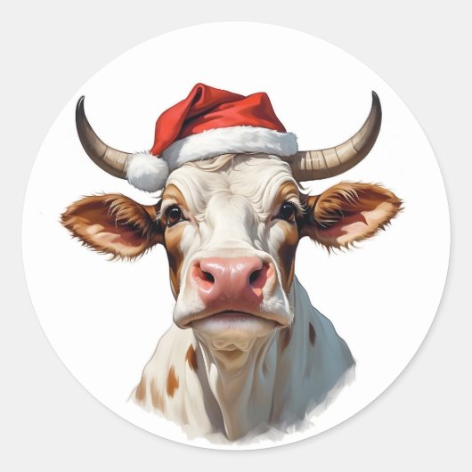 funny santa cow ronde sticker (Voorkant)