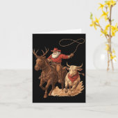 Funny Santa Cowboy Rodeo Reindeer Western Horse Ro Kaart (Gele Bloem)