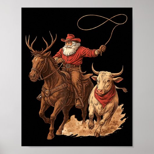 Funny Santa Cowboy Rodeo Reindeer Western Horse Ro Poster (Voorkant)