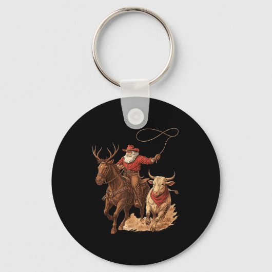 Funny Santa Cowboy Rodeo Reindeer Western Horse Ro Sleutelhanger (Voorkant)