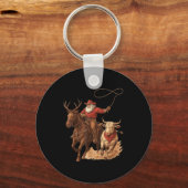 Funny Santa Cowboy Rodeo Reindeer Western Horse Ro Sleutelhanger (Voorkant)