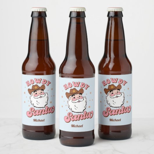 Funny Santa Cowboy Texas Kerstmis Bier Etiket (Flessen)