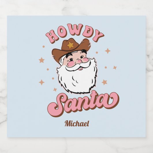 Funny Santa Cowboy Texas Kerstmis Bier Etiket (Enkel label)
