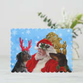 Funny Santa Cute Doberman Dogs Snow-kerstkaart Feestdagenkaart (Staand voorkant)