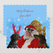 Funny Santa Cute Doberman Dogs Snow-kerstkaart Feestdagenkaart (Voorkant / Achterkant)