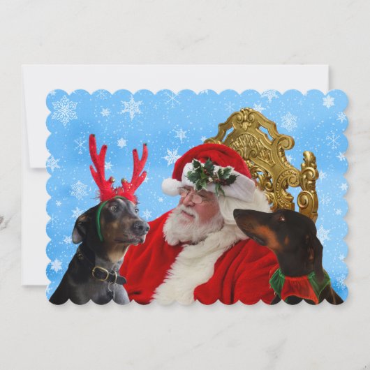Funny Santa Cute Doberman Dogs Snow-kerstkaart Feestdagenkaart (Voorkant)