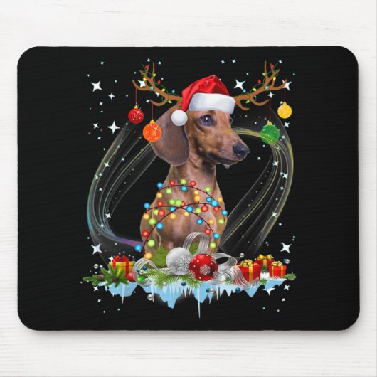 Funny Santa Dachshund Reindedarlicht Kerstmis Muismat (Voorkant)