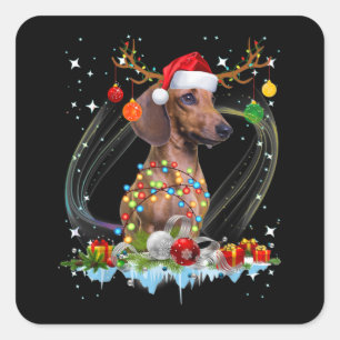 Funny Santa Dachshund Reindedarlicht Kerstmis Vierkante Sticker