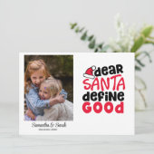 Funny Santa Define Good Holiday Foto Feestdagenkaart (Staand voorkant)