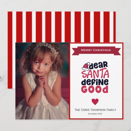 Funny Santa Define Good Holiday Photo Card Feestdagenkaart (Voorkant / Achterkant)