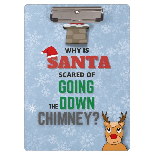 Funny Santa die Chimney Joke Kinder omlaag gaat Klembord (Voorkant)