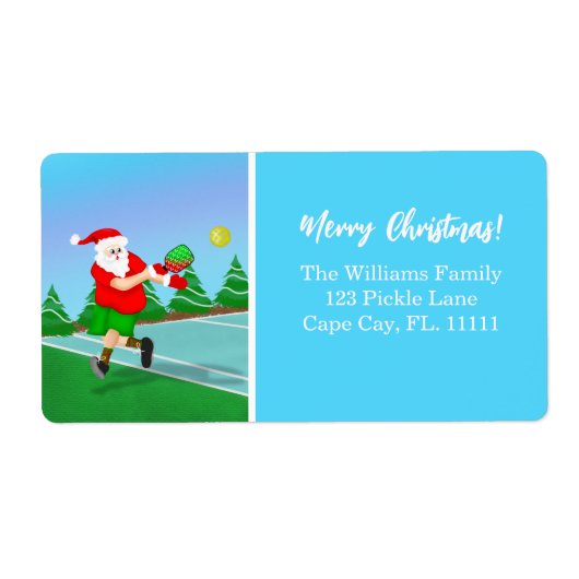 Funny Santa die Pickleball Merry Kerstmis speelt Etiket (Voorkant)