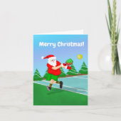 Funny Santa die Pickleball Merry Kerstmis speelt Feestdagen Kaart (Voorkant)