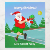 Funny Santa die Pickleball Merry Kerstmis speelt Wijn Etiket (Enkel label)