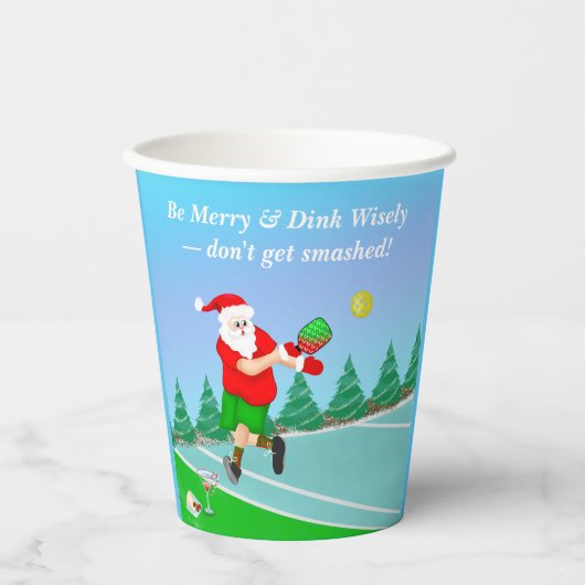 Funny Santa die Pickleball Merry Volley Xmas speel Papieren Bekers (Voorkant)