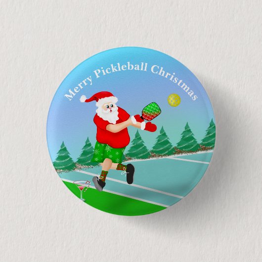 Funny Santa die Pickleball Merry Volley Xmas speel Ronde Button 3,2 Cm (Voorkant)