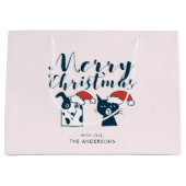 Funny Santa Dog & Cat Doodle | Vrolijk kerstfeest Groot Cadeauzakje (Voorkant)