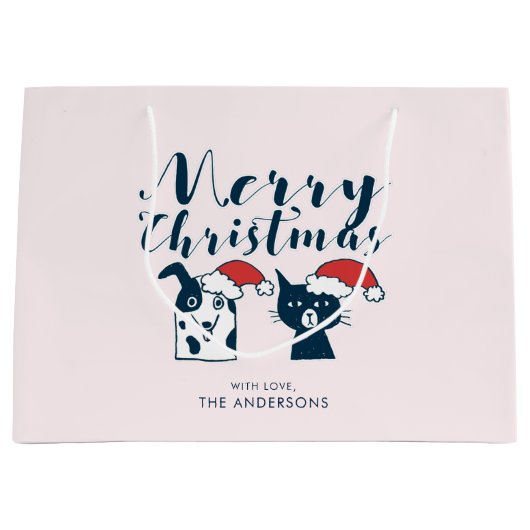 Funny Santa Dog & Cat Doodle | Vrolijk kerstfeest Groot Cadeauzakje (Voorkant)