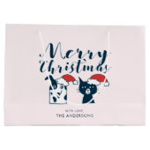 Funny Santa Dog & Cat Doodle | Vrolijk kerstfeest Groot Cadeauzakje (Achterkant)