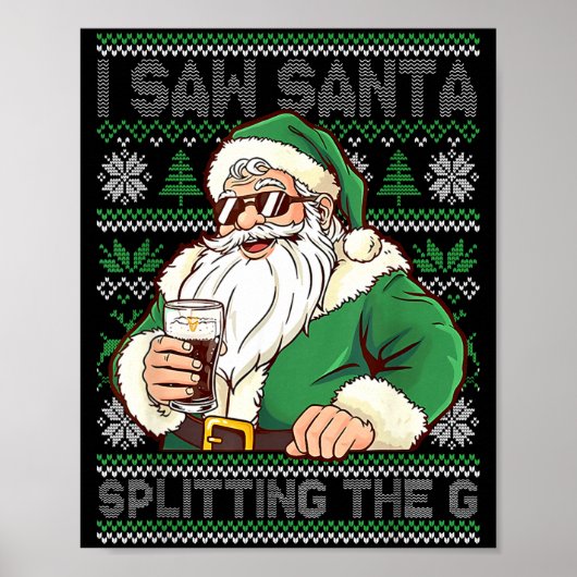 Funny Santa Drinking Beer Splitting G Christmas Ad Poster (Voorkant)
