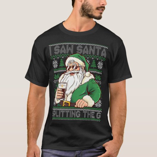 Funny Santa Drinking Beer Splitting G Christmas Ad T-shirt (Voorkant)