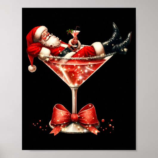 Funny Santa Drinking Martini Christmas Humor Men W Poster (Voorkant)