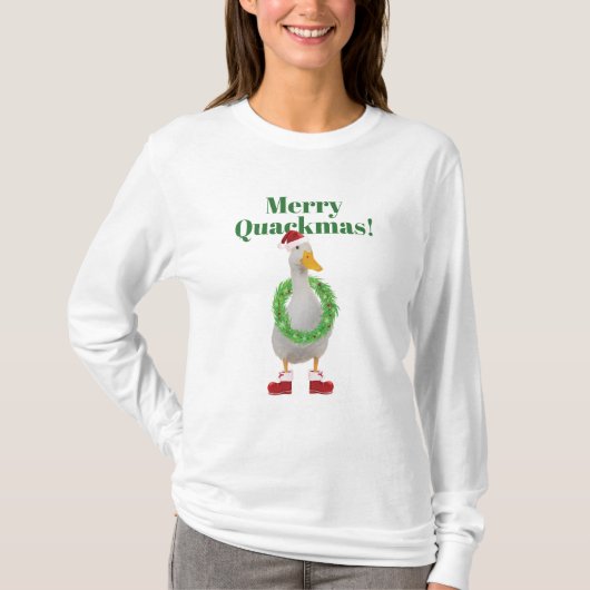 Funny Santa Duck Merry Quackmas T-Shirt (Voorkant)