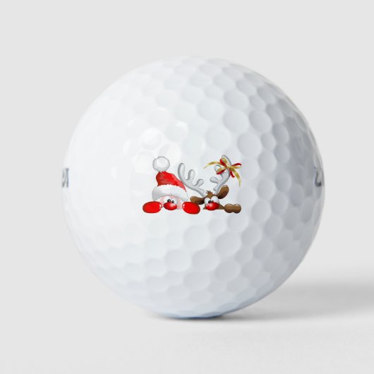 Funny Santa en Reindeer Cartoon Golf Balls Golfballen (Voorkant)