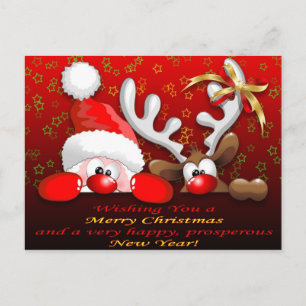 Funny Santa en Reindeer Cartoon kerstpostcar Feestdagenkaart