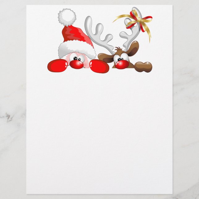 Funny Santa en Reindeer Cartoon Letterhead (Voorkant)