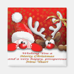 Funny Santa en Reindeer Cartoon Magnet