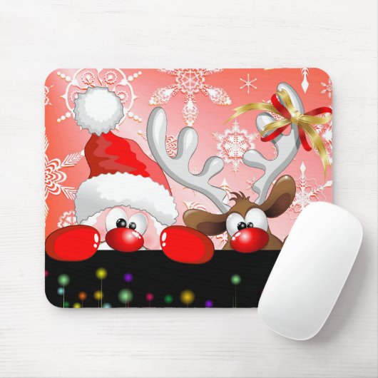 Funny Santa en Reindeer Cartoon Mousepad Muismat (Met muis)