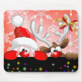 Funny Santa en Reindeer Cartoon Mousepad Muismat (Voorkant)