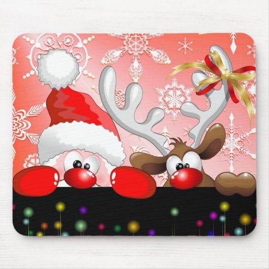 Funny Santa en Reindeer Cartoon Mousepad Muismat (Voorkant)