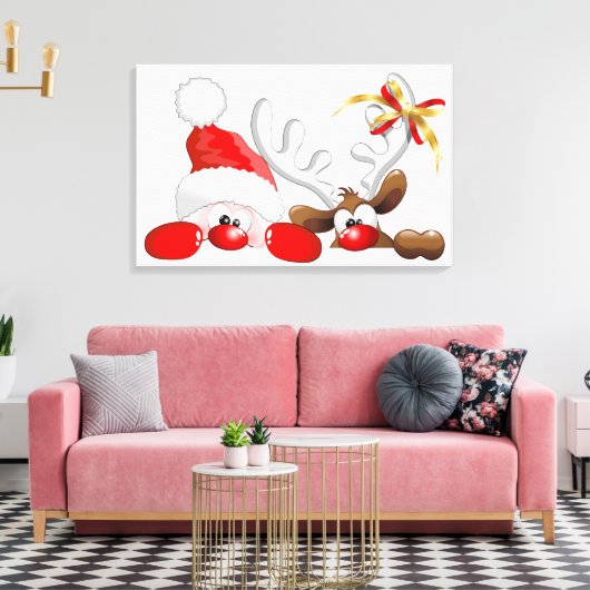 Funny Santa en rendier Cartoon Canvas Print (Insitu (Woonkamer))