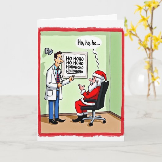 Funny Santa Eye Exam Doctor Christmas Card Joke Kaart (Gele Bloem)