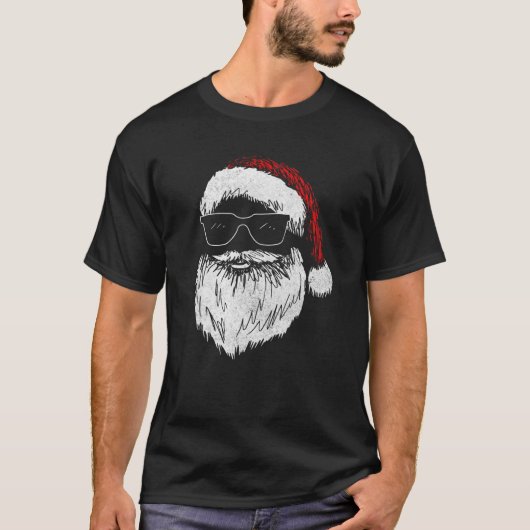 Funny Santa Face Met Zonnebril Pet Baard Kerstmis T-shirt (Voorkant)