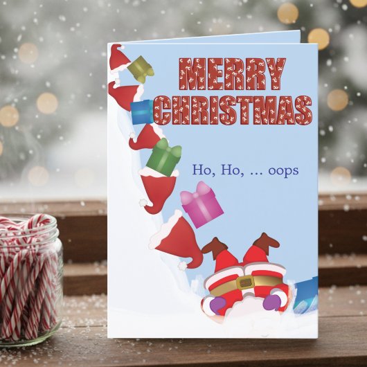 Funny Santa Falls Christmas Folded Holiday Card Feestdagen Kaart