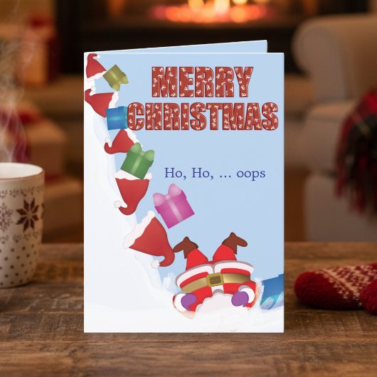 Funny Santa Falls Christmas Folded Holiday Card Feestdagen Kaart