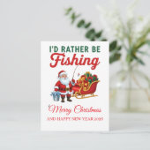 Funny Santa Fishing Christmas 2025 Elegant Script Feestdagenkaart (Staand voorkant)