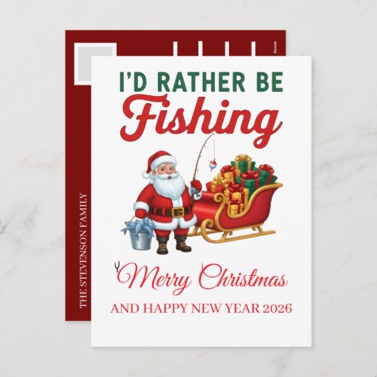Funny Santa Fishing Christmas 2025 Elegant Script Feestdagenkaart (Voorkant / Achterkant)