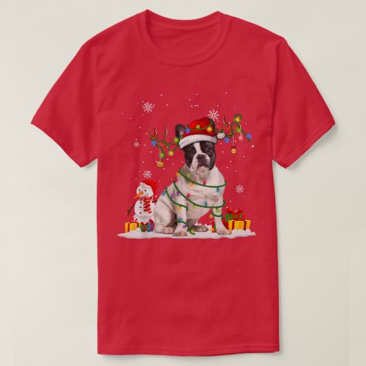 Funny Santa French Bulldog Reindeer Fairy Light Ch T-shirt (Design voorkant)