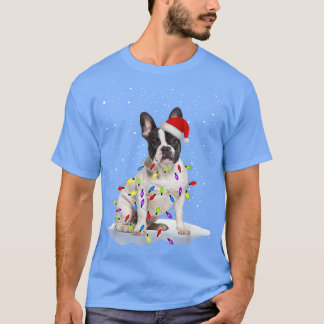 Funny Santa French Bulldogs met kerstlampboom T-shirt