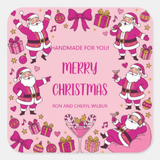 Funny Santa Friendsmas Christmas Party Square Vierkante Sticker