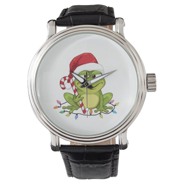 Funny Santa Frog Christmas Shirt - Cute Frog with  Horloge (Voorkant)