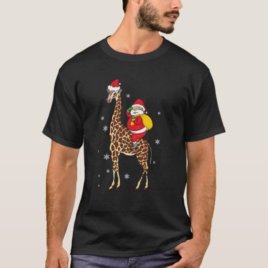 Funny Santa Giraffe kerstcadeau voor mannen T-shirt (Voorkant)